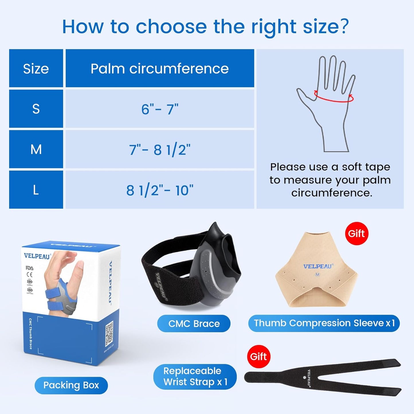 CMC Thumb Brace for Osteoarthritis - with Shape-memory Restriction Splint, CMC Joint Stabilizer, Basal Thumb Arthritis Pain Relief and Support for Women and Men